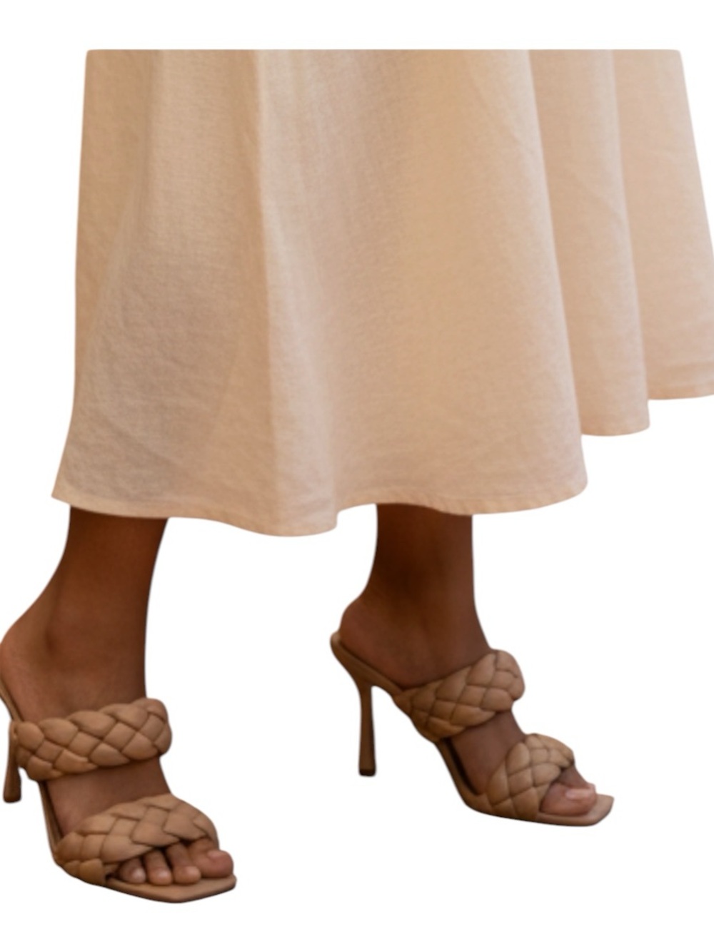 Forever Square 68 Nude Braided Heeled Sandals With Square Toe & Slip-On 4” heel. - Picture 3 of 10